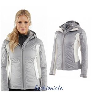 LULULEMON Run Bundle Up Jacket w Hood Goose Down Fleece Gray and Cream Jacket 6